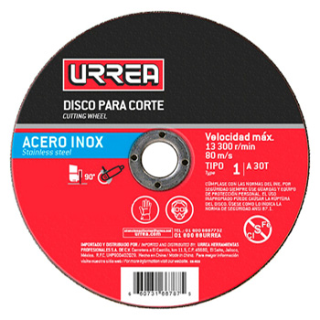 DISCO ABRASIVO TIPO 1 PARA ACERO INOXIDABLE 4-1/2"X3/64" URREA (AMSS04)